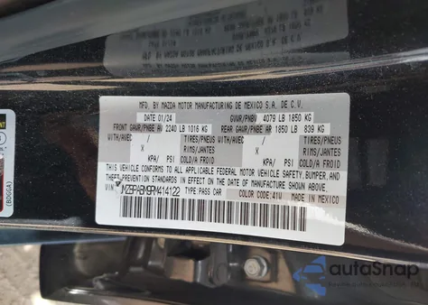 2024 Mazda Mazda3 2.5 S Select Sport из США, поврежденный, VIN 3MZBPABM9RM414122